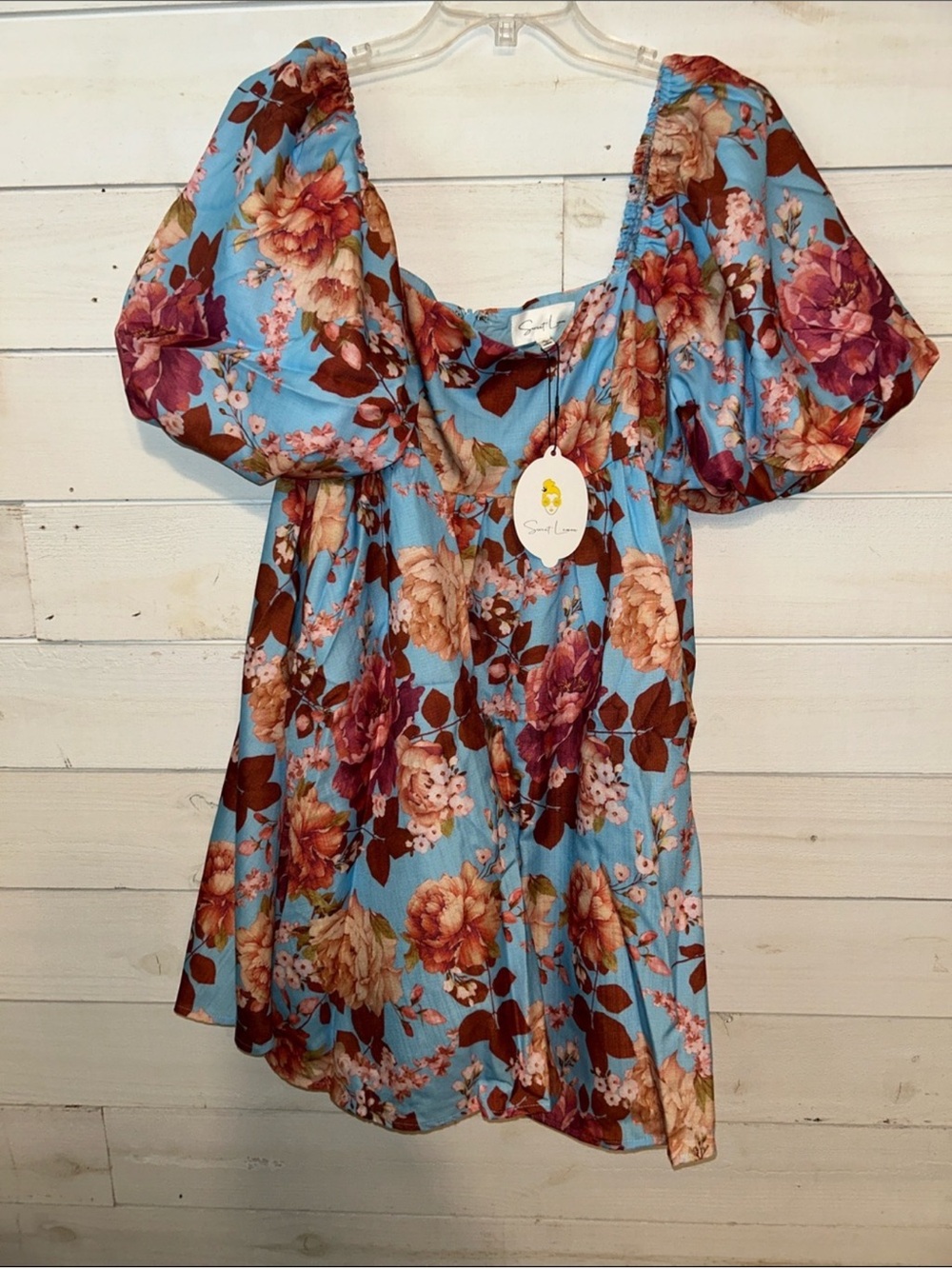 Blue Floral Puff-Sleeve Women’s Top